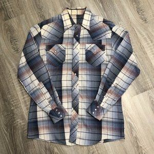 Vintage Snap Button Western Shirt Plaid Mens M